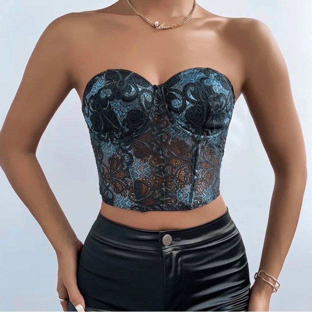 I Like it Like That Sexy Embroidered Color Contrast Lace Corset Top